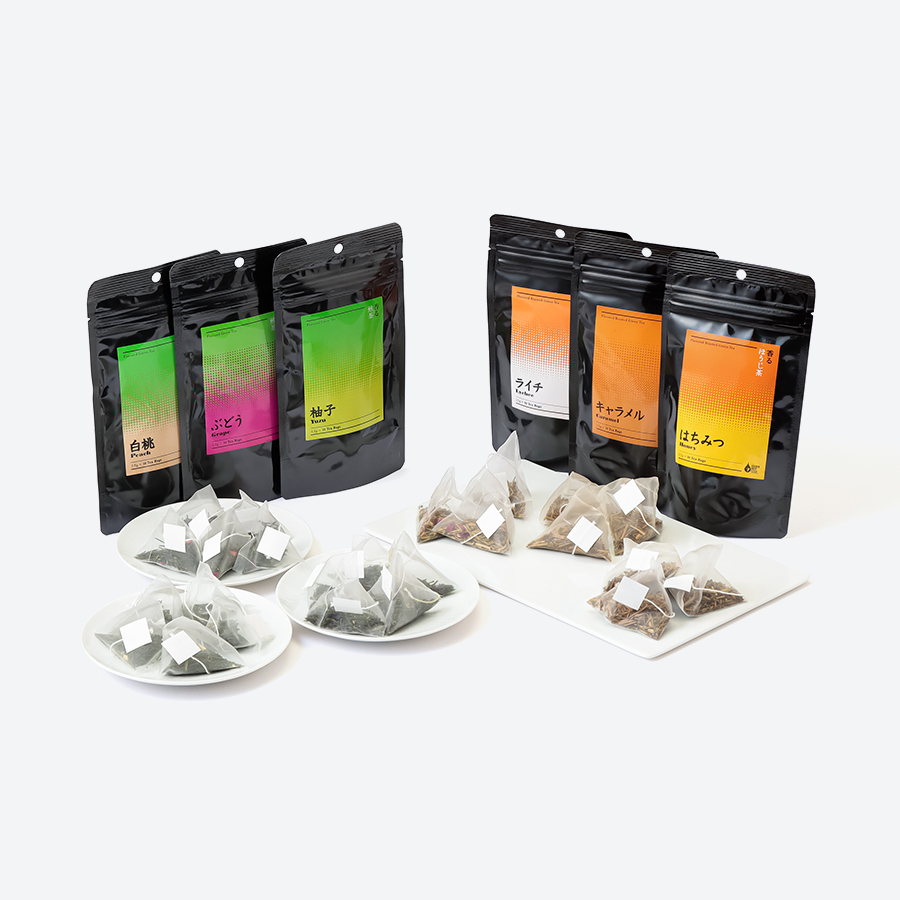 ＜小栗農園＞彩り香る茶ギフト（煎茶・ほうじ茶ミックス）白桃・ゆず・ぶどう・キャラメル・はちみつ・ライチ各１袋